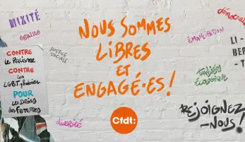 mur taggé portant les valeurs et les combats de la CFDT libre et engagée